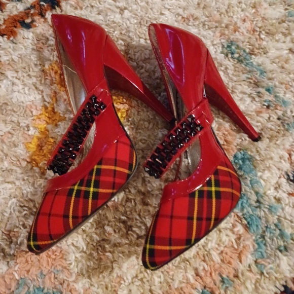 Naughty Monkey Red Plaid 5" Heels • 8.5 • Pinup Style - Picture 3 of 12